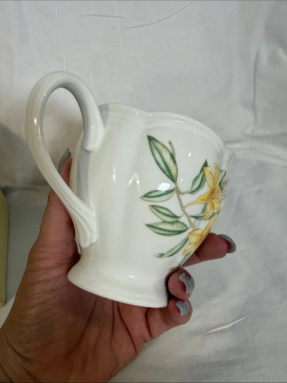 Lenox Butterfly Meadow Porcelain Creamer in White with Yellow and Pink